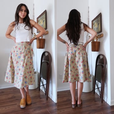 Vintage 70s Handmade Floral Patterend Wrap Around Skirt 