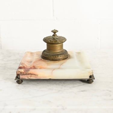 antique french brass and onyx inkwell