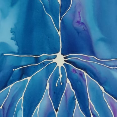 Pyramidal Neuron in purple and blue - original ink painting on yupo of brain cell - neuroscience art 