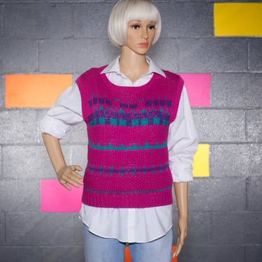 Vintage 1980s Pink and Purple Sweater Vest | Small / Medium 