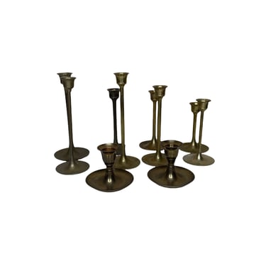 Vintage Brass Candlestick Holders, Wedding Candle Holders Mixed Tulip Style, Set of 10 
