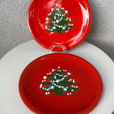 Vintage Waechtersbach Red Christmas Tree Dinner Plates 10” Set 2 