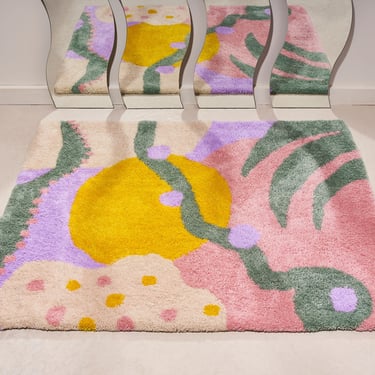 Tropical collage pastel rug, hand tufted, home decor, area rug, unique gift, pink, green, yellow avant basic 