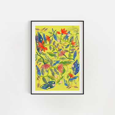 Yellow Art Print Botanical Inspired- Colorful Eclectic Poster, Trendy Wall Art for Dorm Rooms & Home Decor 