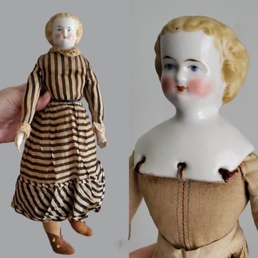 Antique China Head Doll with Blonde Curly Hairstyle - Antique German Dolls - Collectible Dolls - 13