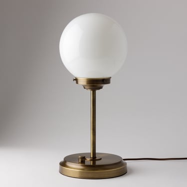 Mid-Century Modern Desk Lamp - Hand Blown Glass - Brass  Lighting - Table Lamp - Art Deco Light - Desk Fixture - Glass Globe 