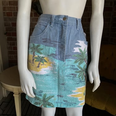 1980s Deserted Island Scene Denim Skirt