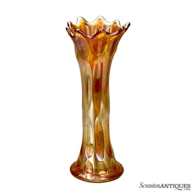 Vintage Marigold Elongated Thumbprint Carnival Glass Swung Vase by Fenton