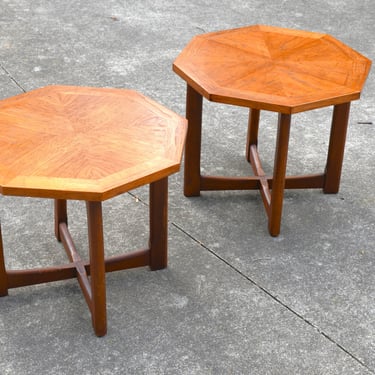 Mid-Century Modern Octagon X Base Side Tables by Lane Furniture Company - Pair 