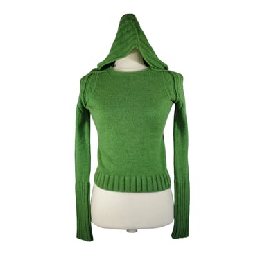 New! Small Laurie B Blended Wool Green Cable Knit Short Sweater Snap Off Hood 