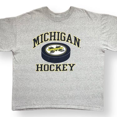 Vintage 90s University of Michigan Wolverines Hockey Single Stitch Graphic T-Shirt Size XL/XXL 