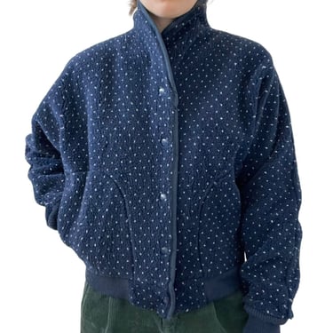 Vintage Woolrich Womens Navy Blue Birdseye Deep Pile Fleece Jacket Sz M 