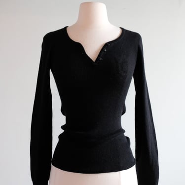 Vintage 1970's Black Wool Knit Long Sleeve Top by Sonia Rykiel / S