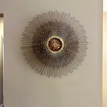 Brutalist Abstract Starburst Wall Sculpture, Signed on Reverse - Free Shipping 