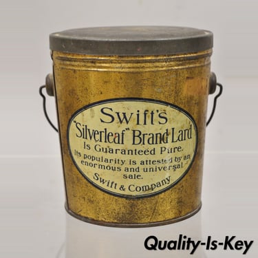Vintage Swifts Silverleaf Brand Pure Lard 4 lbs. Tin Can Pail Advertisement