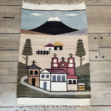Vintage Hand-Woven Ecuadorian Ecuador Textile Navajo Rug Tapestry Hanging 34x22.5 