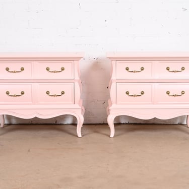 Mastercraft French Provincial Louis XV Pink Lacquered Nightstands, Newly Refinished