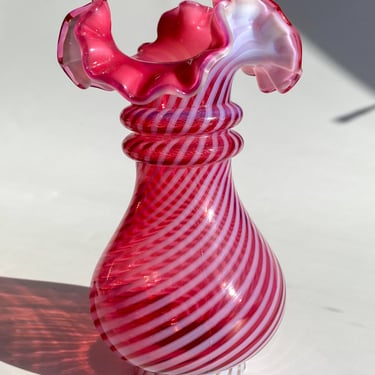 Vintage Fenton Glass Pink and White Bud Vase