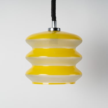 Rare vintage yellow-white glass pendant lamp DDR GDR Germany 1970s Retro 