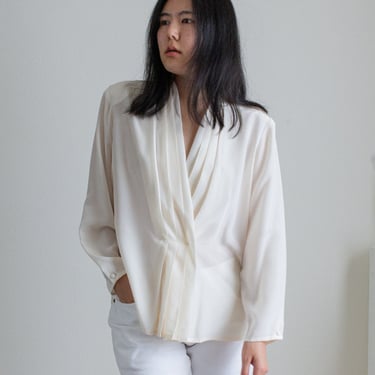 Vintage cream silk pleated wrap blouse // L (2393) 