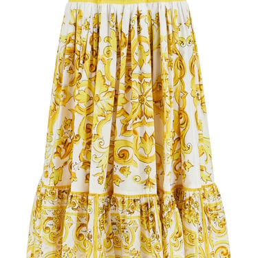 Dolce &amp; Gabbana Long Ruffled Skirt In Maiolica Print Women