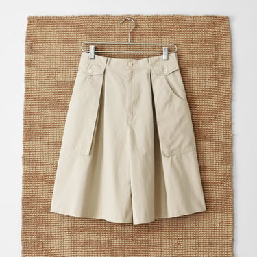 vintage high waist beige cotton wide leg shorts 