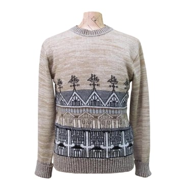 Vintage 1970s Acrylic Knit Novelty Sweater, 70s Architectural Pattern Pullover, 44