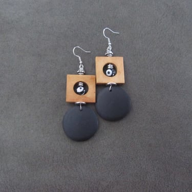 Bold black wooden geometric earrings 