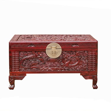 26.5" Small Oriental Brown Phoenix Dragon Carving Camphor Trunk Table cs7714E 