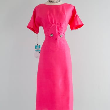 Vintage 1950's Shocking Pink Silk Wiggle Dress NOS Cohen Bros / ML