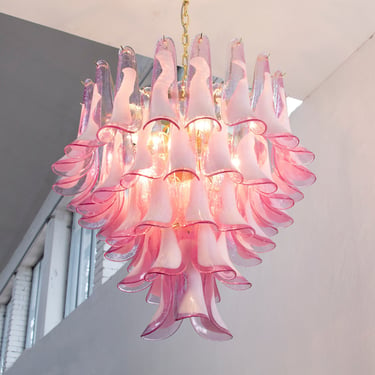 Delicious Petali suspension lamp Ø70 cm fuchsia and white Made in Italy Murano glass, vintage style chandelier 