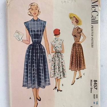50's Vintage McCall 8457 Sewing Pattern, Summer Dress, Size 12, Bust 30, 1951 Fashion, Cut And Complete 