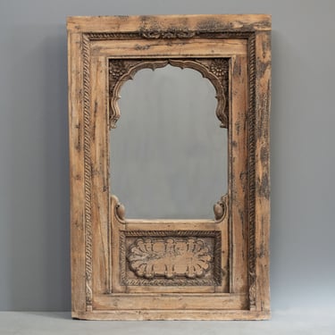 Antique Rajasthani Teak Window Frame &amp; Mirror