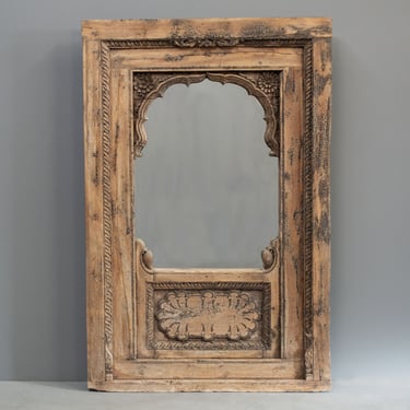 Antique Rajasthani Teak Window Frame &amp; Mirror