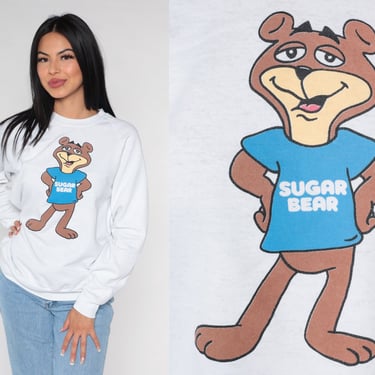 Sugar Bear Sweatshirt 80s Super Sugar Crisp Cereal Sweatshirt Retro Cute Kawaii Cartoon Graphic Raglan Sweater Vintage 1980s Medium Large 
