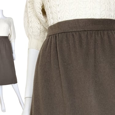 Vintage Brown Pencil Skirt, Small / Cashmere Wool Blend Straight Midi Skirt / Simple Office Skirt with Pockets 