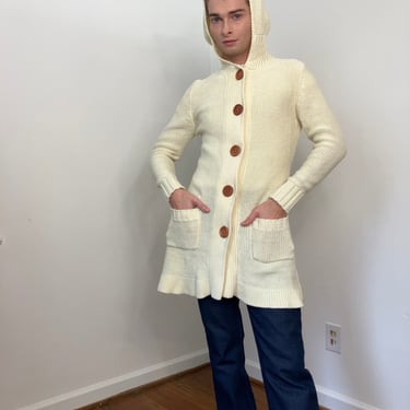 Alex Coleman 70s Hooded Cardigan Sweater, Hooded Toggle Button Sweater M