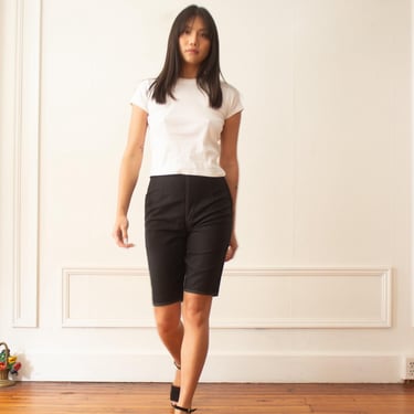 1950s Black Cotton Contrast Stitch Bermuda Shorts 