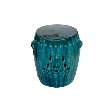 Asian Green Turquoise Glaze Round Lotus Pattern Ceramic Garden Stool Table ws3556E 