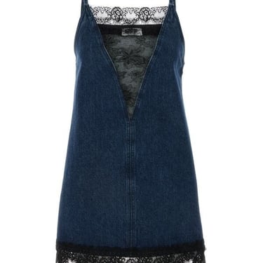 Off White Women Lace 20S Slip Denim Dress Deep Blue  Bl