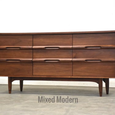 Refinished 62” Walnut Mid Century Dresser 