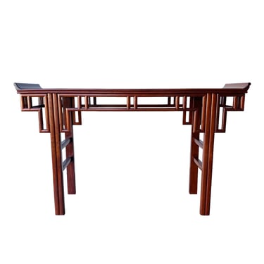Vintage Chinese Altar Console Table - Narrow Open Lattice Entry or Sofa Table Asian Chinoiserie Rosewood Furniture 