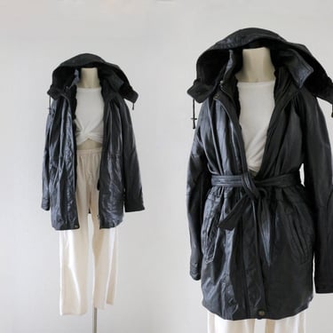 hooded leather jacket with removable fur liner m/l 