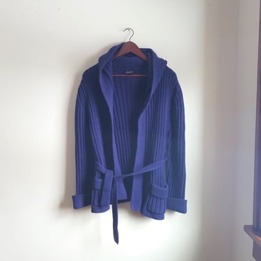 Vintage 1970's Chunky Ribbed Shawl Cardigan Belted Sweater / M to L 