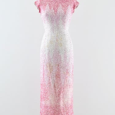 1950s Heavily Beaded Gradient Pink Dress