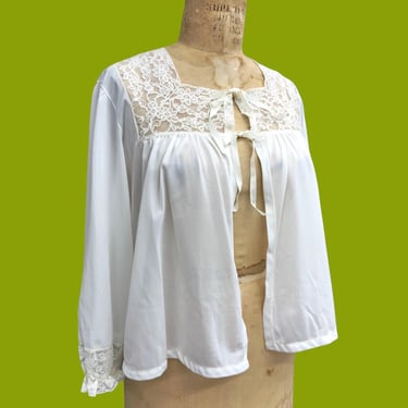 Vintage Bed Jacket Retro 1950s Charmode + Sears + Size Medium + Knit Nylon + Lingerie + Fits Bust 36