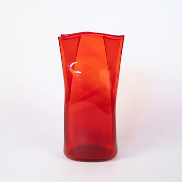 Blenko Atrb. Paper Bag Glass Vase in Red
