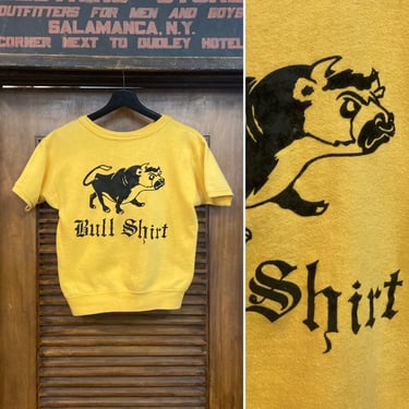 Vintage 1960’s “Bull Shirt” Cotton Flocked Print Pop Art Sweatshirt, 60’s Novelty Print, Vintage Clothing 