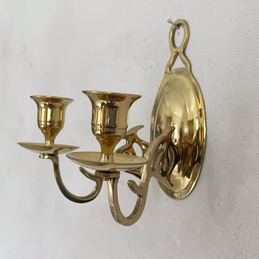 Vintage Brass Wall Sconce, Candle Sconce for Two Taper Candles 