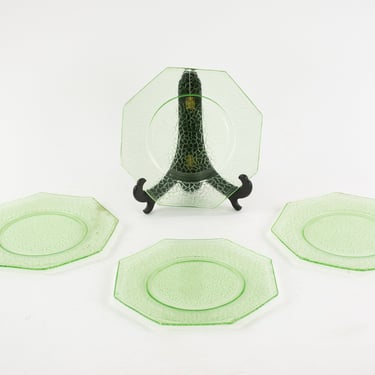 Set of Four Uranium Glass Crackle Salad Plates 